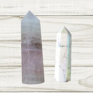 💎 FLUORITE & ANGEL AURA HOWLITE NATURAL STONE TOWER OBELISK